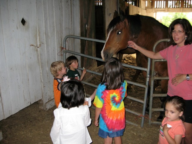 This was another end of school party (this one was specifically for Montessori School).  We got to have it at a real farm with real horses n' stuff!