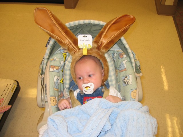 Easter was a'coming, so we took him out shopping for demeaning headgear.